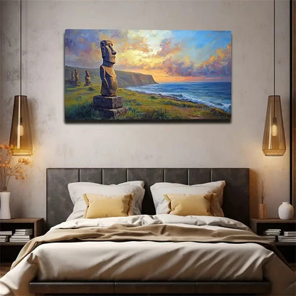 Giant Of Easter Island Wall Art Canvas Office Home Room Framed 120x60cm