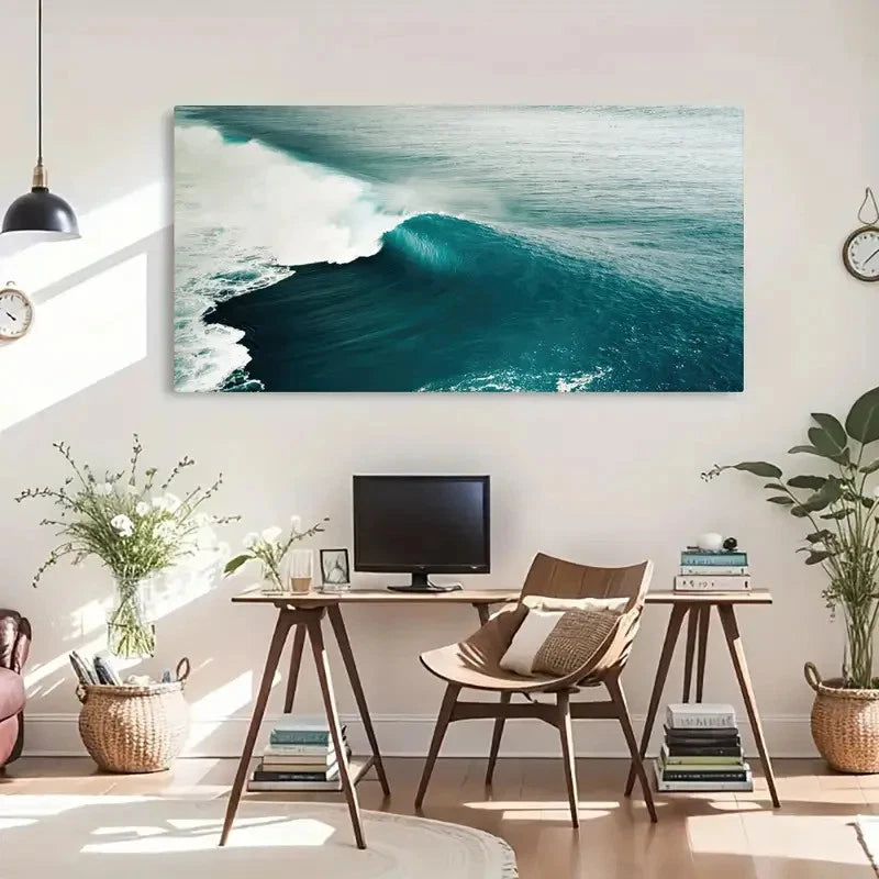 Ocean Waves Striking Blue Wall Art Canvas Office Home Room Framed 120x60cm