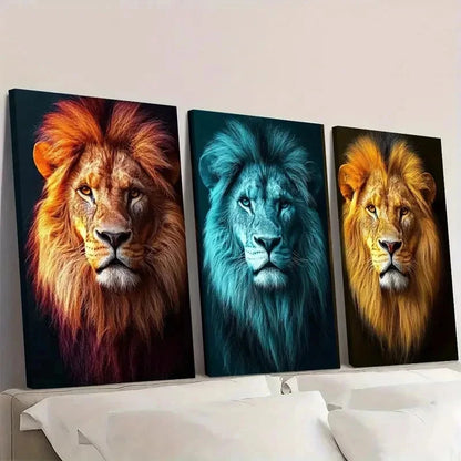 3pcs Dustin Way African Animals Lion ET  Wall Art Set Canvas Framed 50x70cm - High Quality Print 100% Australian Made Wall Canvas Ready to Hang - Bella Home Decor