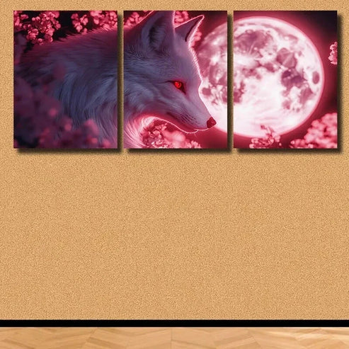3pcs Striking White Fox & Red Eyes Wall Art Canvas Unframed - High Quality Print 100% Australian Made Wall Canvas