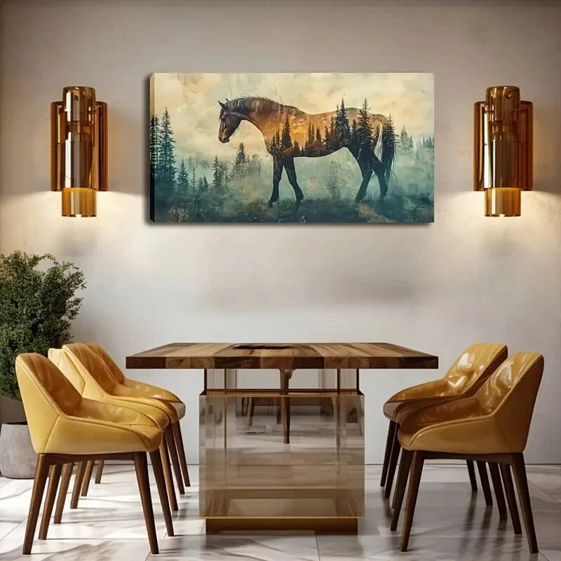 Majestic Horse Silhouette Wall Art Canvas Office Home Room Framed 120x60cm - Bella Home Decor
