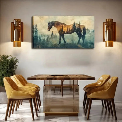 Majestic Horse Silhouette Wall Art Canvas Office Home Room Framed 120x60cm - Bella Home Decor