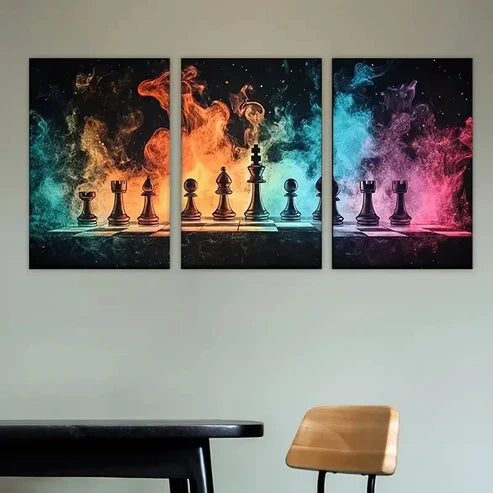 3pcs chess game with fire burning Wall Art Set Canvas Unframed - High Quality Print 100% Australian Made Wall Canvas
