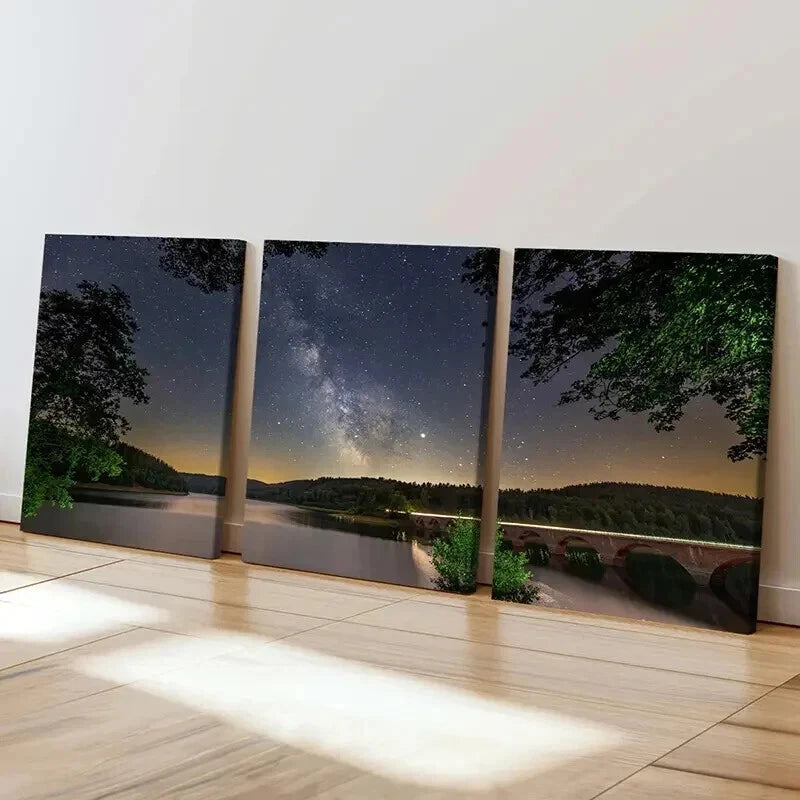 3pcs Serene Lake & Starry Sky Nature Landscapes Wall Art Set Canvas Framed 50x70cm - High Quality Print 100% Australian Made Wall Canvas Ready to Hang - Bella Home Decor