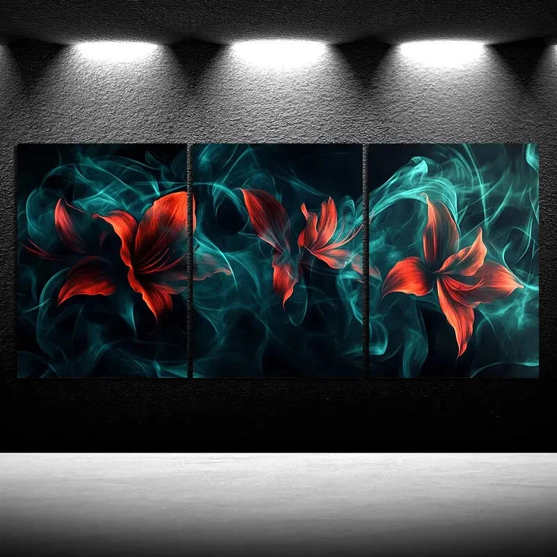 3pcs Abstract Floral Smoke Design Metal Print Ready to Hang Art - Bella Home Decor