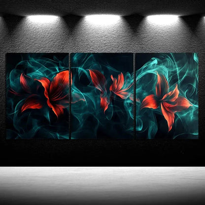 3pcs Abstract Floral Smoke Design Metal Print Ready to Hang Art - Bella Home Decor