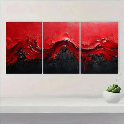 3pcs Extra Red and Black Abstract TI  Wall Art Set Canvas Framed 50x70cm - High Quality Print 100% Australian Made Wall Canvas Ready to Hang