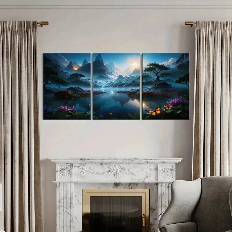 3pcs Landscape Art with Mountains Lakes Wall Art Set Canvas Framed 40x60cm - High Quality Print 100% Australian Made Wall Canvas Ready to Hang - Bella Home Decor