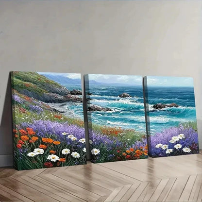 3pcs Deep Blues And Greens Modern  Wall Art Set Canvas Unframed - High Quality Print 100% Australian Made Wall Canvas - Bella Home Decor