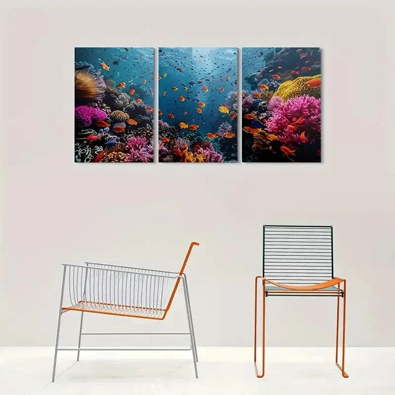 3pcs Underwater Paradise Coral Reef Metal Print Ready to Hang Art