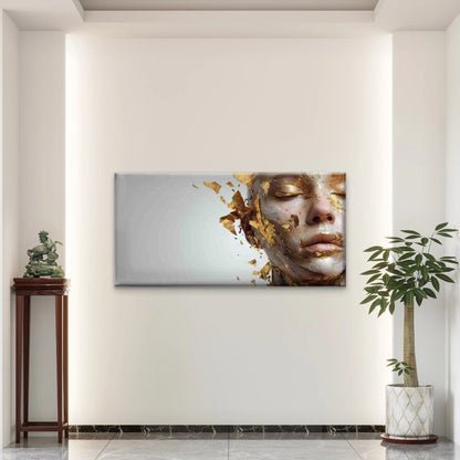 Golden Ethereal Abstract Wall Art Canvas Office Home Room Framed 120x60cm