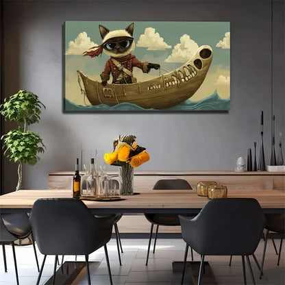 Black Cat Pirate Suitable Wall Art Canvas Office Home Room Framed 120x60cm