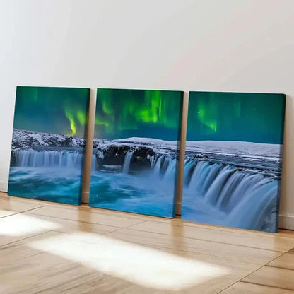 3pcs Snow Scene Aurora and Waterfall Wall Art Canvas Unframed - High Quality Print 100% Australian Made Wall Canvas