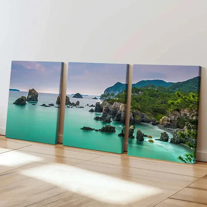 3pcs Tropical Beach Landscape with Rocks & Trees Wall Art Set Canvas Unframed - High Quality Print 100% Australian Made Wall Canvas
