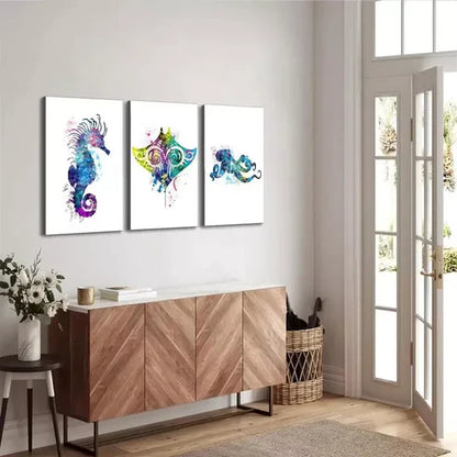 3pcs Whale Sea Horse Octopus Fish Watercolor Canvas Unframed - High Quality Print 100% Australian Made Wall Canvas
