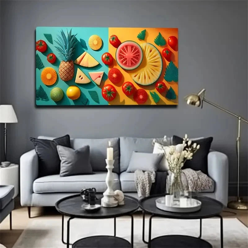 Abstract Fruit Cut Fruit Wall Art Canvas Office Home Room Framed 120x60cm