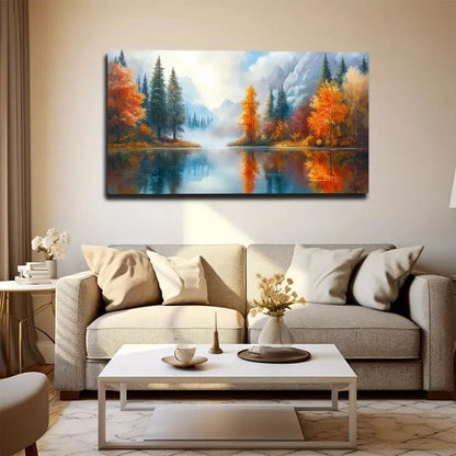 Autumn Mountain Scene Wall Art canvas office home room framed 120x60cm - Bella Home Decor