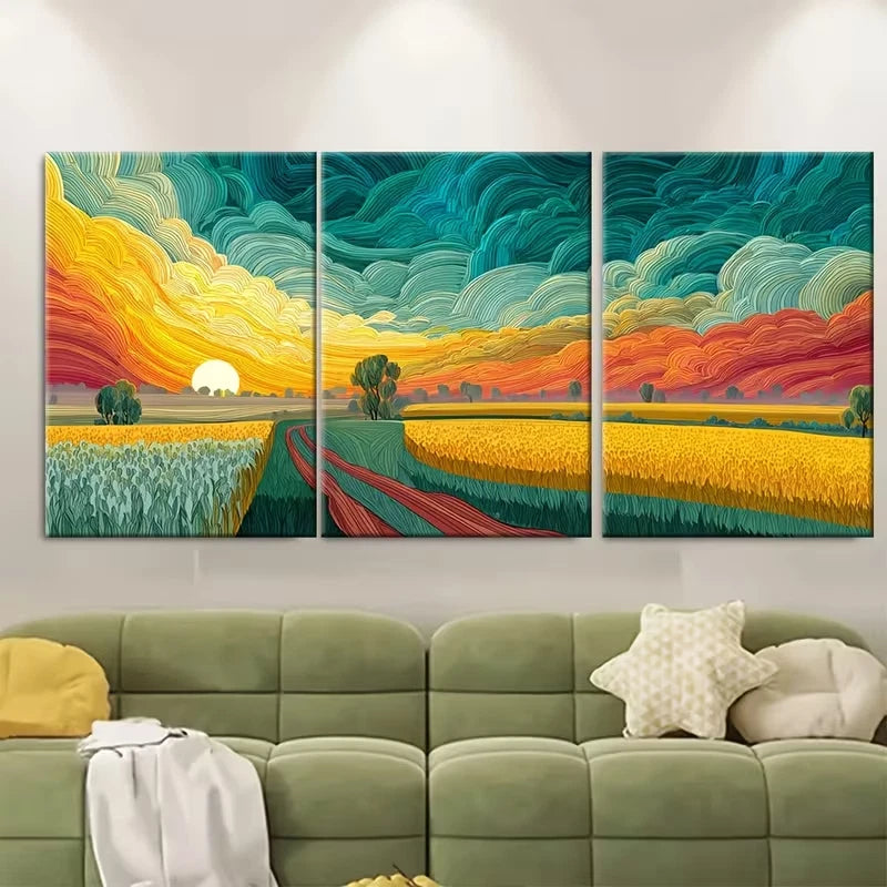 3pcs , seamless continuous artwork, Sunrise Metal Print Ready to Hang Art - Bella Home Decor