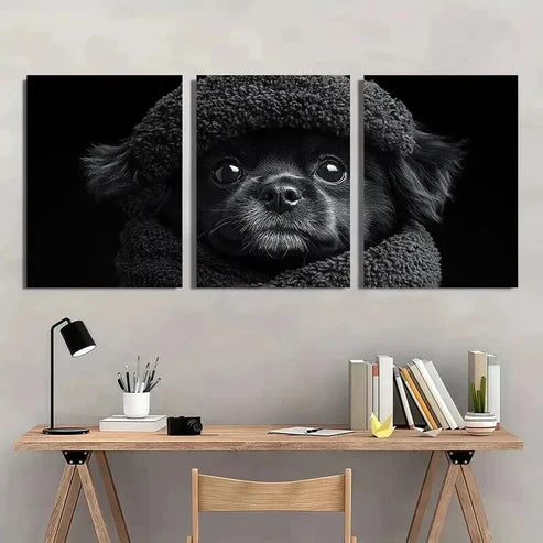 3pcs Black And White Shih Tzu Puppy  Wall Art Set Canvas Unframed - High Quality Print 100% Australian Made Wall Canvas - Bella Home Decor