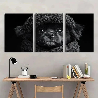 3pcs Black And White Shih Tzu Puppy  Wall Art Set Canvas Unframed - High Quality Print 100% Australian Made Wall Canvas - Bella Home Decor