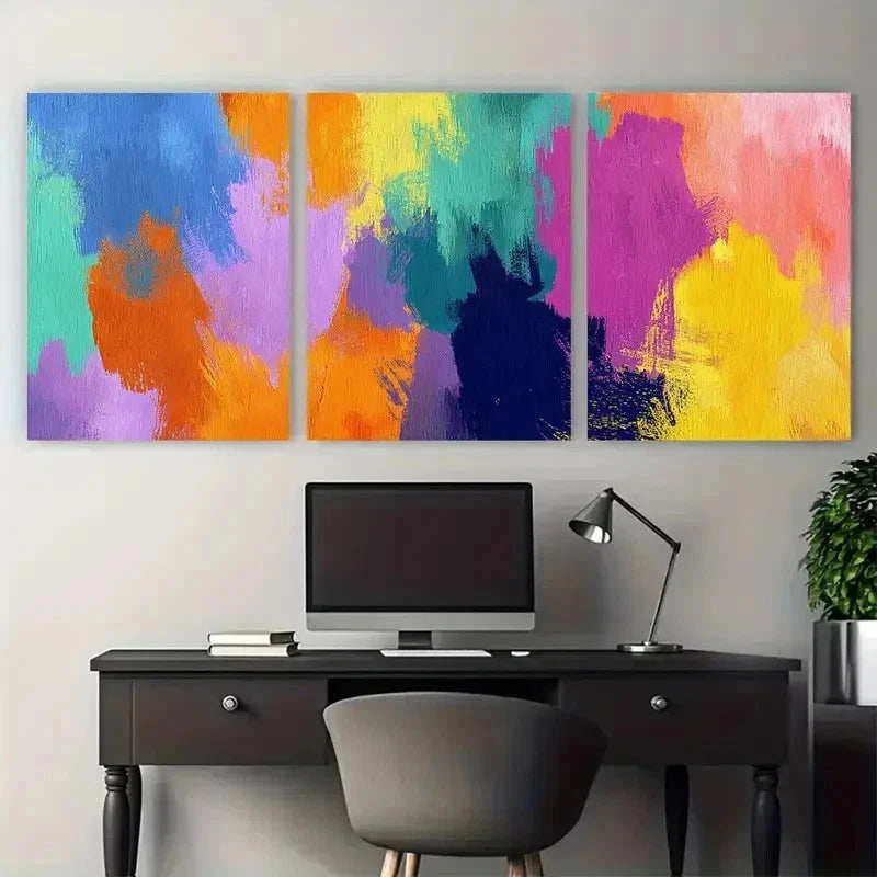 3pcs Bold Colorful Brushstrokes Modern Perfect Wall Art Set Canvas Framed 50x70cm - High Quality Print 100% Australian Made Wall Canvas Ready to Hang - Bella Home Decor