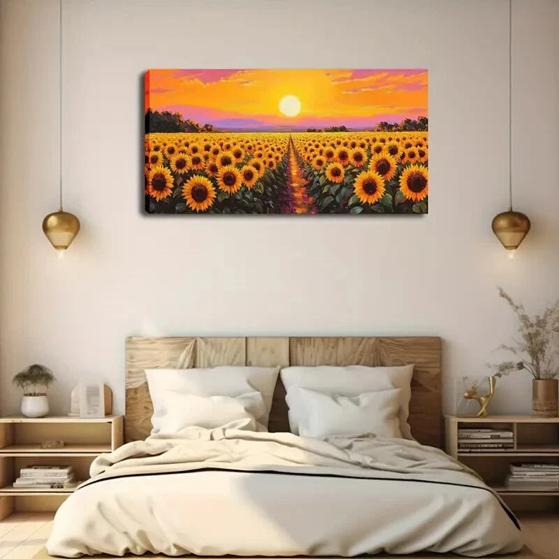 Sunflower Field Blooming Flower Wall Art Canvas Office Home Room Framed 120x60cm - Bella Home Decor