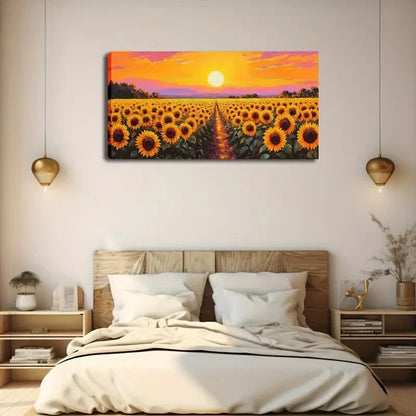 Sunflower Field Blooming Flower Wall Art Canvas Office Home Room Framed 120x60cm - Bella Home Decor