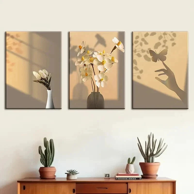 3pcs Shadow Art Of Butterflies And Flowers Wall Art Set Canvas Framed 60x90cm - High Quality Print 100% Australian Made Wall Canvas Ready to Hang
