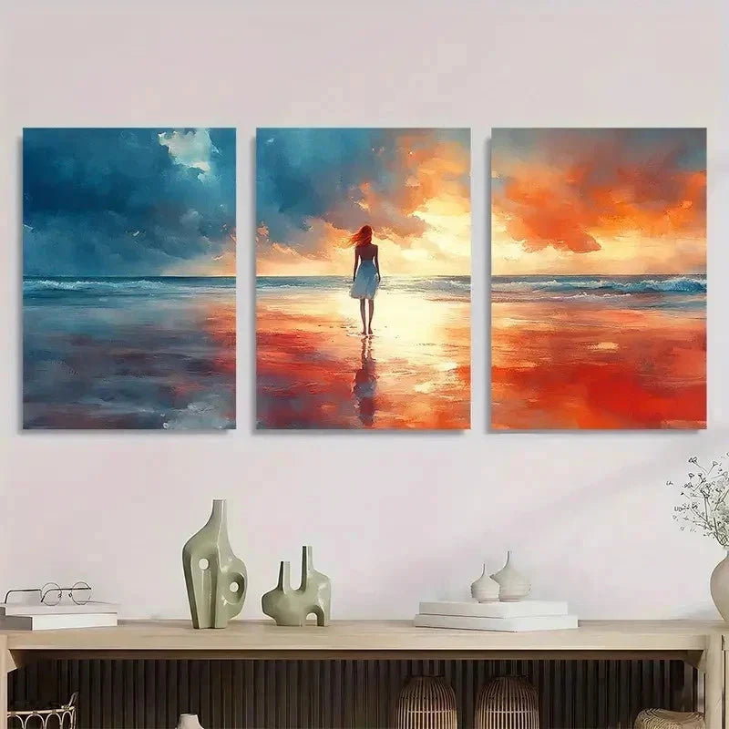 3pcs Romantic Art Ocean Beach Stranger Perfect Wall Art Set Canvas Framed 50x70cm - High Quality Print 100% Australian Made Wall Canvas Ready to Hang