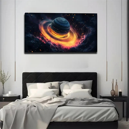 A Planet With Yellow Halo Wall Art Canvas Office Home Room Framed 120x60cm
