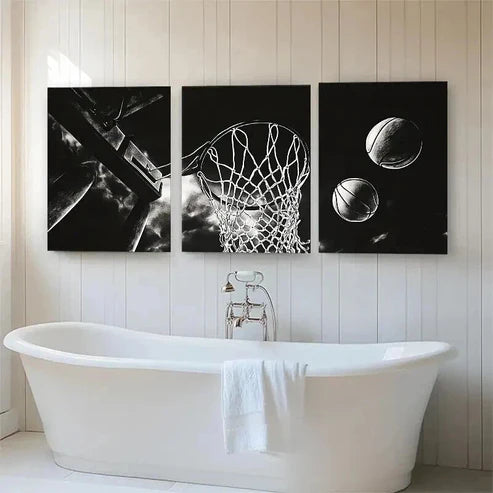 3pcs Black and White Basketball Sports Wall Art Canvas Unframed - High Quality Print 100% Australian Made Wall Canvas - Bella Home Decor
