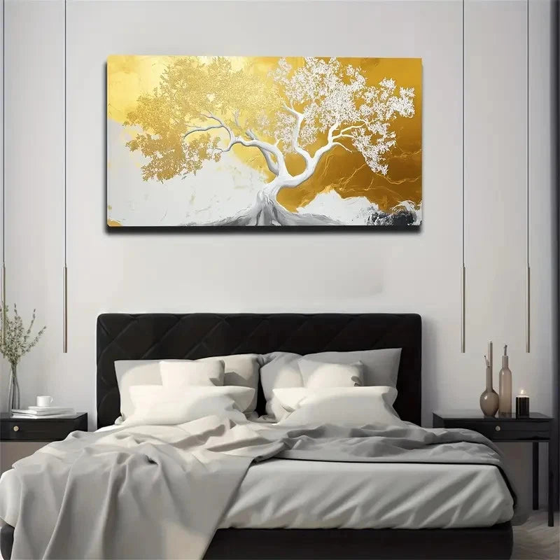 Unique White Tree Shape Wall Art Canvas Office Home Room Framed 120x60cm