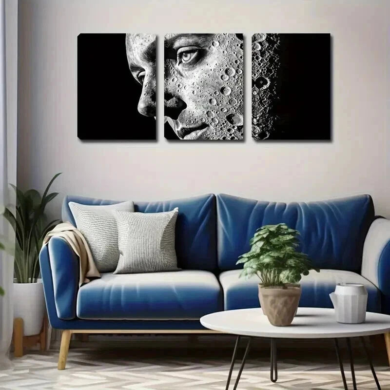 3pcs Face With Lunar Surface Design Perfect Wall Art Set Canvas Framed 60x90cm - High Quality Print 100% Australian Made Wall Canvas Ready to Hang - Bella Home Decor