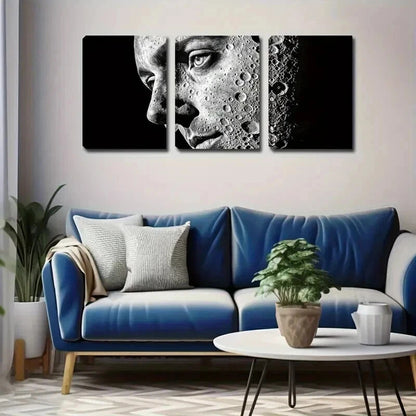 3pcs Face With Lunar Surface Design Perfect Wall Art Set Canvas Framed 60x90cm - High Quality Print 100% Australian Made Wall Canvas Ready to Hang - Bella Home Decor
