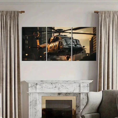 3pcs Helicopter Over Cityscape Wall Art Canvas Unframed - High Quality Print 100% Australian Made Wall Canvas