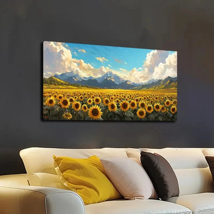 Vibrant Sunflower Field Wall Art canvas office home room framed 120x60cm - Bella Home Decor