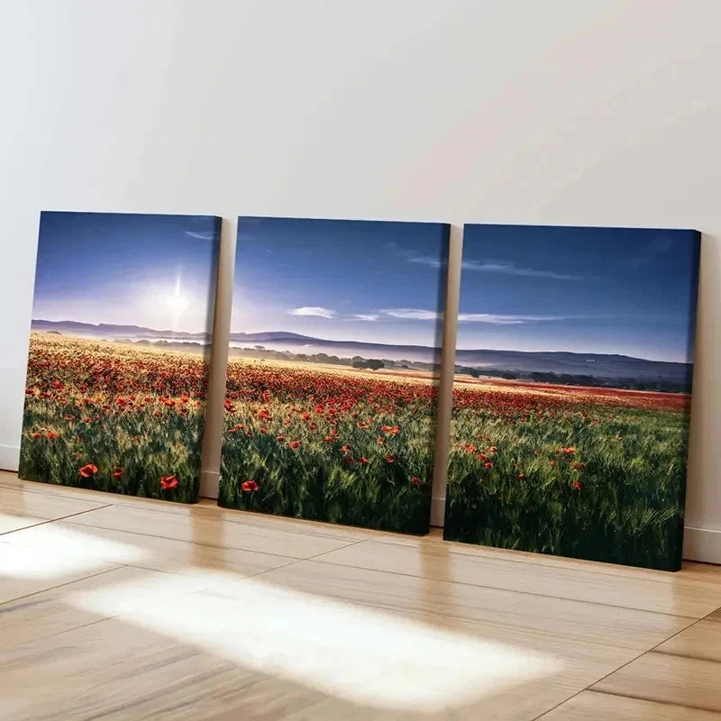 3pcs Sea Of Flowers Flower Garden Scenery Wall Art Set Canvas Framed 40x60cm - High Quality Print 100% Australian Made Wall Canvas Ready to Hang - Bella Home Decor