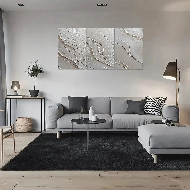 3pcs Minimalist Wave Design Abstract Metal Print Ready to Hang Art