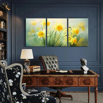 3pcs Spring Daffodils Floral Art Soft Colors Metal Print Ready to Hang Art