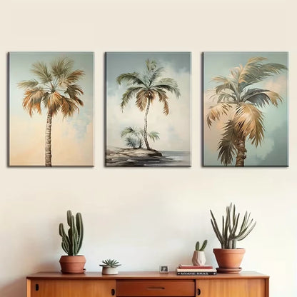 3pcs Featuring Seaside Coconut Trees, Beaches Metal Print Ready to Hang Art