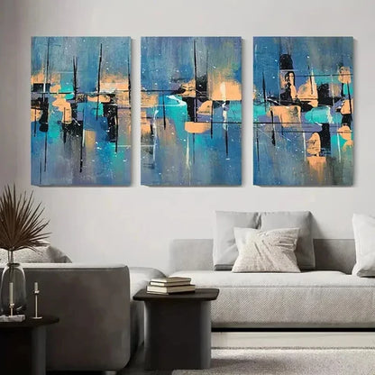 3pcs Blue Orange & Black Brushstroke Wall Art Canvas Unframed - High Quality Print 100% Australian Made Wall Canvas - Bella Home Decor