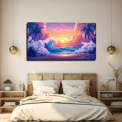 Vibrant Sunset Beach Scene Wall Art Canvas Office Home Room Framed 120x60cm
