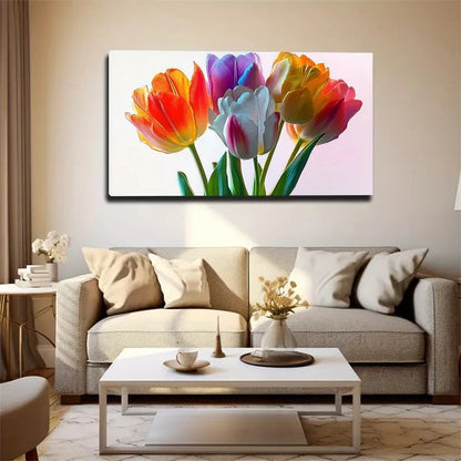 Vibrant Tulip Design Colorful Wall Art Canvas Office Home Room Framed 120x60cm