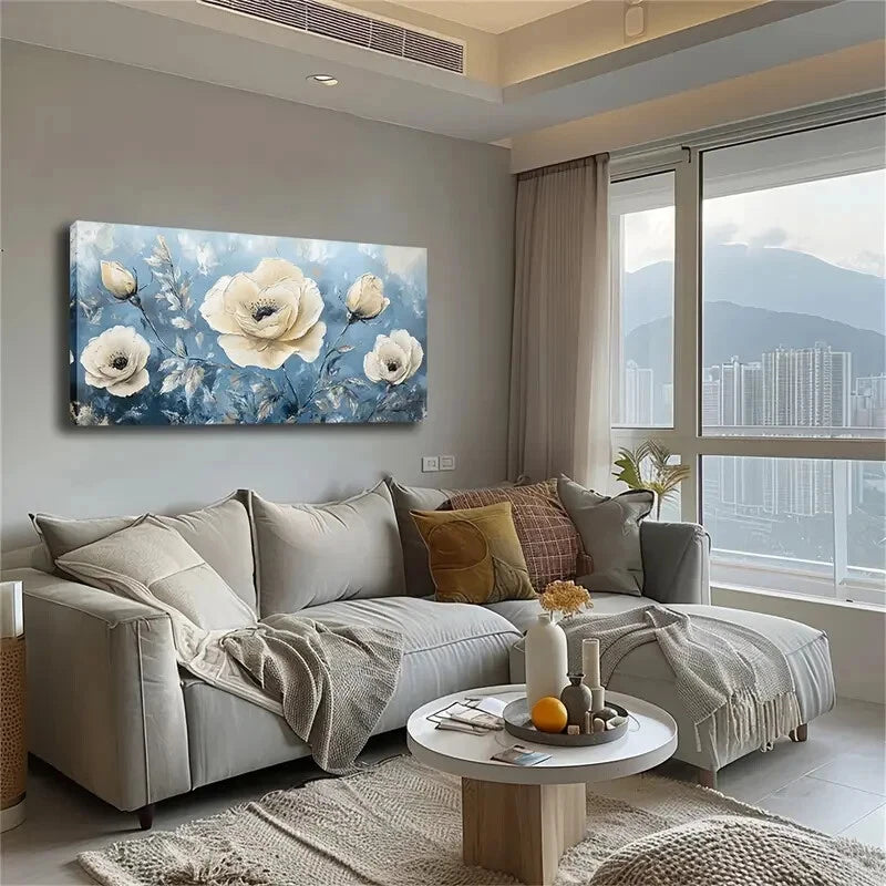 Beige Flowers Buds Bloom Wall Art Canvas Office Home Room Framed 120x60cm - Bella Home Decor