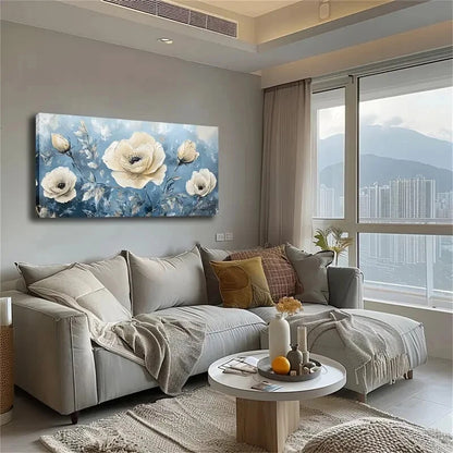 Beige Flowers Buds Bloom Wall Art Canvas Office Home Room Framed 120x60cm - Bella Home Decor