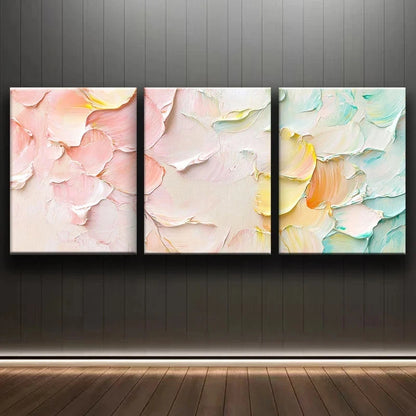 3pcs Abstract Pink Yellow Grey Paintings Metal Print Ready to Hang Art - Bella Home Decor