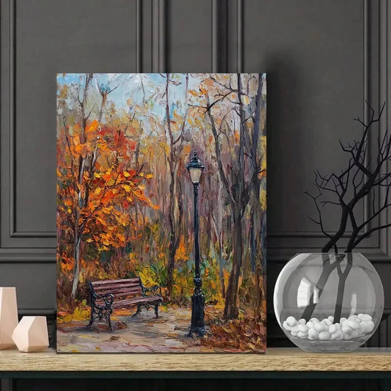Autumn Forest with Colorful Trees Painting 40x60cm Metal Print Ready to Hang