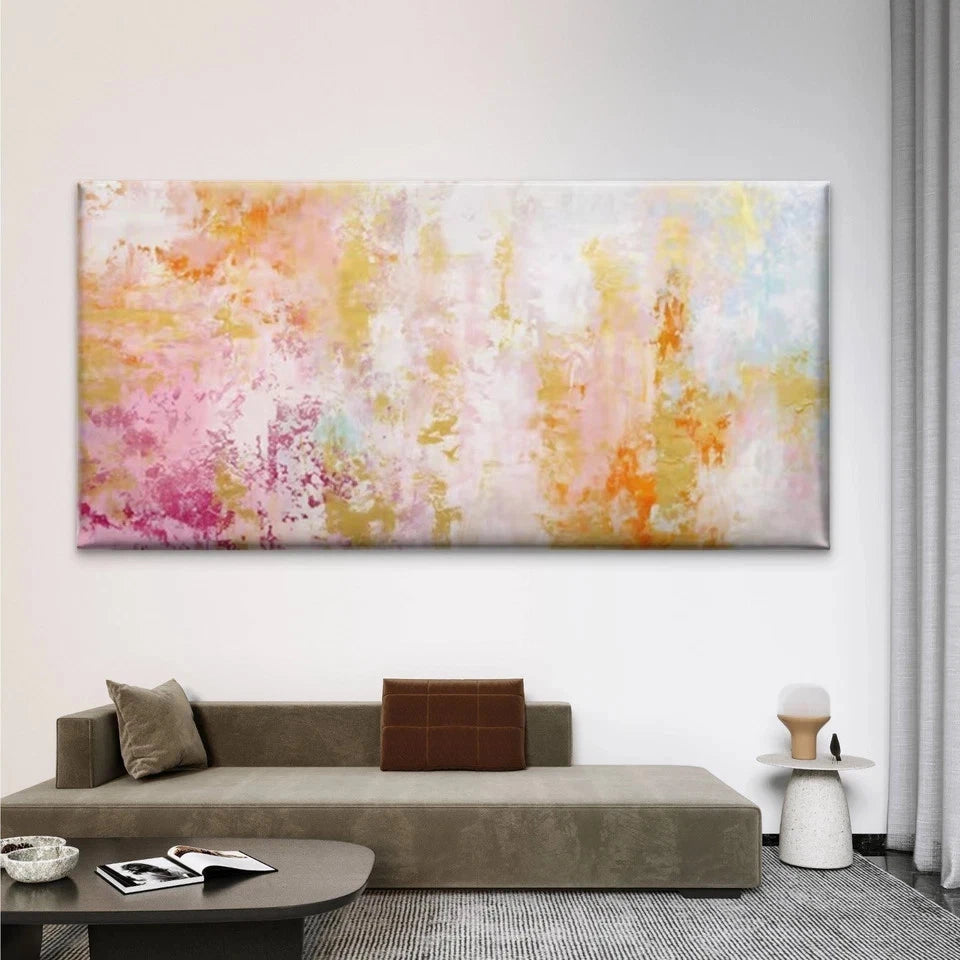 Abstract Golden Pink Peach Wall Art Canvas Office Home Room Framed 120x60cm