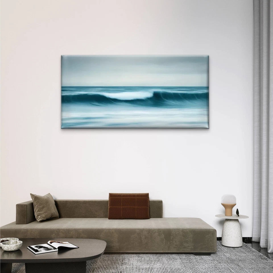 Ocean Wave Abstract Coastal Wall Art Canvas Office Home Room Framed 120x60cm