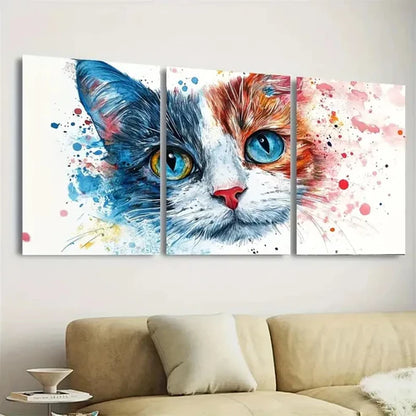 3pcs Colorful Watercolor Splashes Blue & Orange Wall Art Set Canvas Unframed - High Quality Print 100% Australian Made Wall Canvas - Bella Home Decor